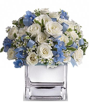 Baby Boy Arrangement in a Square Vase