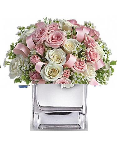 Baby Girl Arrangement in a Square Vase