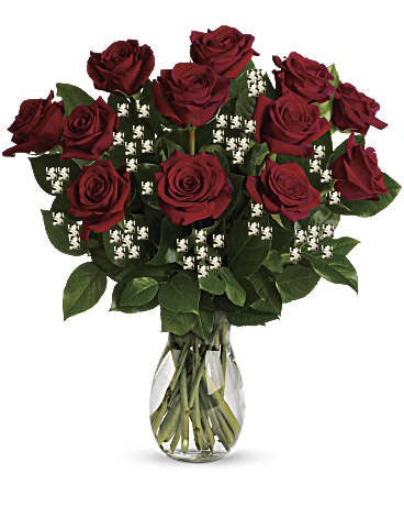 Dozen super premium red rose in a vase -MOM