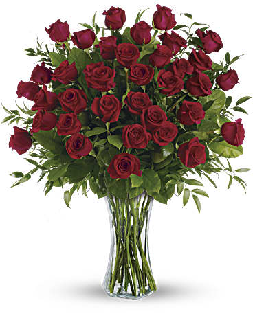 3 Dozen super premium red roses in a vase -MOM